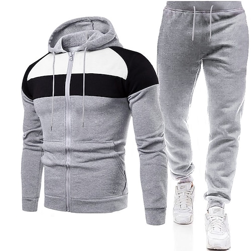 

Per uomo Tuta Da Ginnastica Tuta da ginnastica Tute da jogging Nero Grigio Con cappuccio Color Block Collage Tasche 2 pezzi Sport Abbigliamento di strada Streetwear Fantastico Informale Primavera