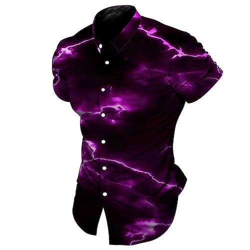 

Homme Chemise Éclair Imprimés Photos Col rabattu Bleu Violet Extérieur Plein Air Manches courtes Bouton bas Imprimer Vêtement Tenue Mode Vêtement de rue Design Flexible