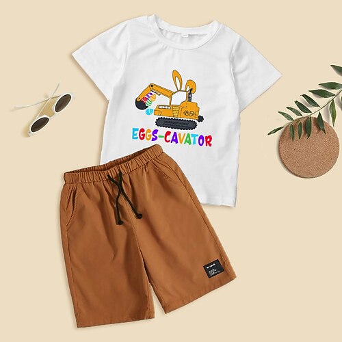 

2 deler Baby Gutt Påske T-skjorter og shorts Antrekk Grafisk Bokstaver kanin Kortermet Crewneck Sett utendørs Bedårende Daglig Sommer 7-13 år Flerfarget