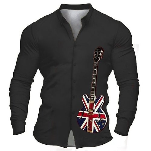 

Hombre Camisa Estampados Música Guitarra Cuello Vuelto Negro Exterior Calle Manga Larga Abotonar Estampado Ropa Moda Ropa de calle Design Suave