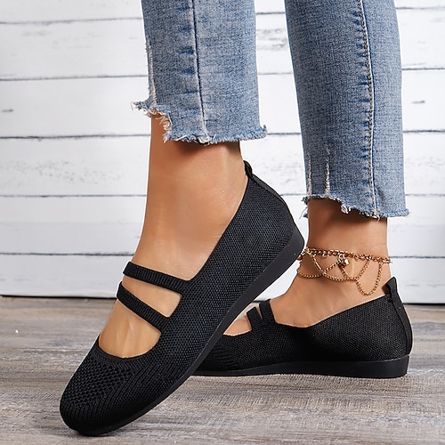 

Women's Slip-Ons Daily Flat Heel Round Toe Minimalism Walking Shoes Mesh Loafer Solid Color Black Burgundy Dark Blue