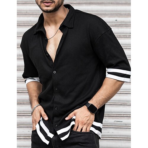 

Per uomo Camicia Camicia con bottoni Camicia estiva Maglietta informale Nero Manica corta Liscio Collo ripiegabile Giornaliero Da mare Tasca frontale Abbigliamento Di tendenza Informale Comodo