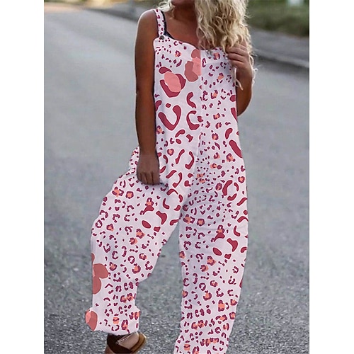 

Damen Latzhose Bedruckt Leopard Quadratischer Ausschnitt Strassenmode Urlaub Strasse Täglich Regular Fit Ärmellos Rosa S M L XL Sommer