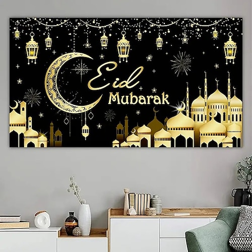 

1pc eid mubarak festival eid lona arte da parede fundo decoração da parede do ramadã