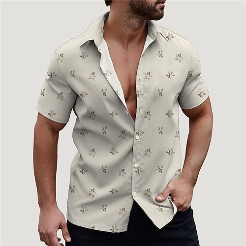 

Men's Shirt Floral Graphic Prints Turndown Blue Khaki Street Casual Short Sleeves Button-Down Print Clothing Apparel Fashion Streetwear Designer Soft