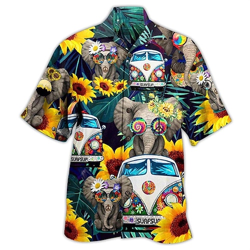 

Hombre Camisa camisa hawaiana Foco Multicolor Estampados Autobús Collar Cubano Amarillo Casual Hawaiano Manga Corta Abotonar Estampado Ropa Deportes Moda Ropa de calle Design