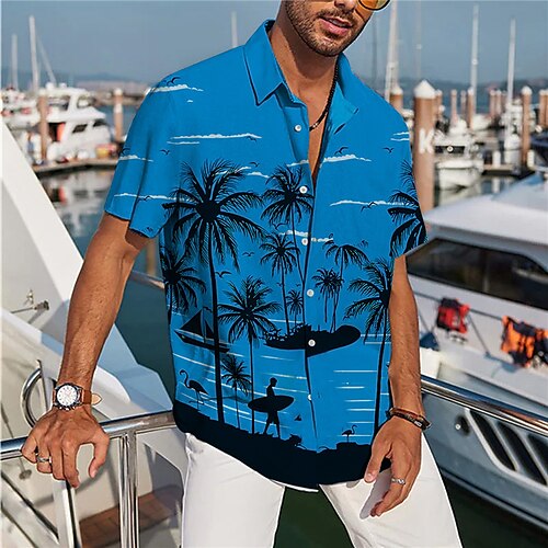 

Homme Chemise Chemise hawaïenne Cocotier Imprimés Photos Col rabattu Bleu Vert Plein Air Casual Manches courtes Bouton bas Imprimer Vêtement Tenue Rétro Vintage Mode Vêtement de rue Design