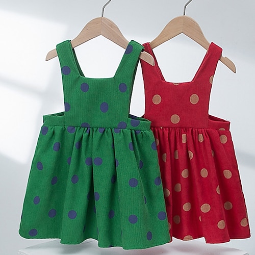 

Bambino Da ragazza Vestito A pois Vestito a pieghe Al ginocchio Vestito Prestazioni Colletto quadrato Senza maniche Attivo Vestito 3-7 anni Estate Rosso Verde