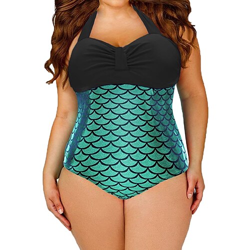 

1 pcs Badetøy Store størrelser Halter Havfrue Dame Grafisk polyester Grønn Zentai