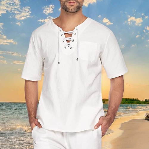 

Per uomo camicia di lino Camicia estiva Camicia da spiaggia Nero Bianco Blu Manica corta Liscio Collo ripiegabile Estate Strada Hawaiano Abbigliamento Bottone giù