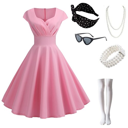 

Audrey Hepburn Vintage barbie core Vestido swing Vestido Flare Mulheres Ocasiões Especiais Vintage Cosplay Festa Roupa Diária Encontro 1 Bracelete