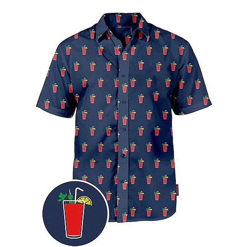 

Men's Shirt Summer Hawaiian Shirt Dinosaur Graphic Prints Drink Turndown Navy Blue Blue Street Casual Short Sleeves Button-Down Print Clothing Apparel Vintage Fashion Streetwear Designer