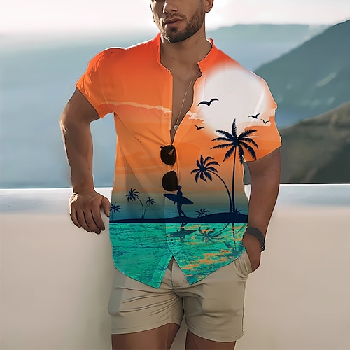 

Homme Chemise Chemise hawaïenne Cocotier Paysage Imprimés Photos Mao Jaune clair Abricot Jaune Rouge Bleu Extérieur Plein Air Manche Courte Bouton bas Imprimer Vêtement Tenue Mode Design