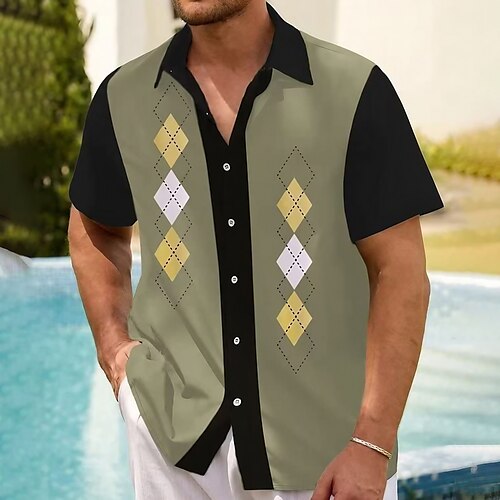 

Per uomo Camicia Camicia da bowling Camicia con bottoni Camicia estiva Maglietta informale Blu marino Rosso Verde Maniche corte Rombi Bavero Strada Da mare Stampa Abbigliamento Di tendenza Stile anni