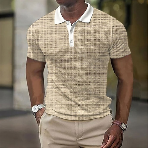 

Men's Polo Shirt Golf Shirt Graphic Prints Linear Turndown Yellow Green Khaki Dark Gray Gray Outdoor Street Short Sleeve Print Clothing Apparel Fashion Designer Casual Breathable