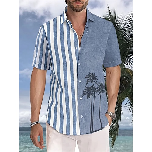 

Homens Camisa Social Camisa havaiana Coqueiro Listrado Estampas Abstratas Aberto para a Lateral Azul Ao ar livre Rua Manga Curta Imprimir Roupa Moda Roupa de rua Designer Macia