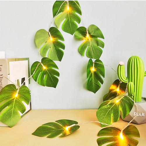 

grüne schildkröte hinteres blatt led lichterkette tropisch hawaii party dekor girlande hochzeit zuhause dschungel party party lichter 1,5 m 3 m aa batterieleistung