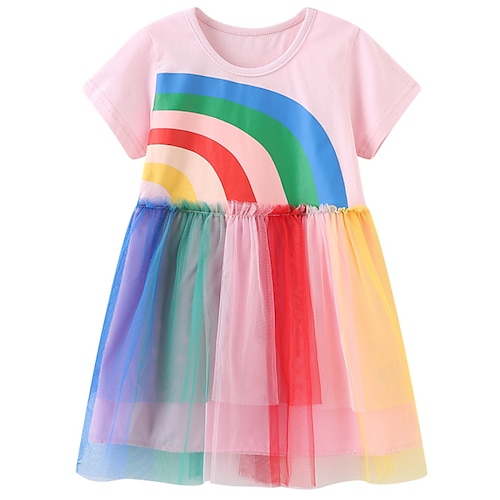 

FILLE Robe Trapèze Manche Courte à imprimé arc-en-ciel Graphique imprimé en 3D Robes Le style mignon Mi-long 90% coton Robe Eté Enfants Ecole Utilisation Standard