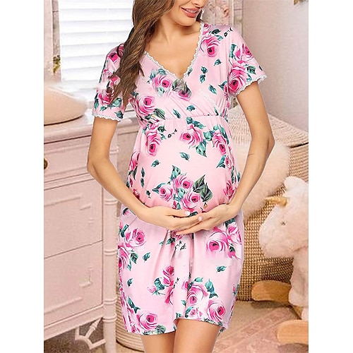 

kvinners barselgenserkjole fritidsgenserkjole sommergenserkjole pleiegenserkjole floral star midigenserkjole kortermet print v-hals mote daglig svart rosa blå sommer våren s m