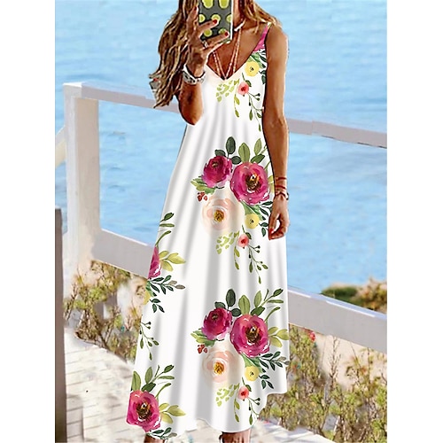 

Per donna Abito lungo Abito lungo Abito casual Abito linea A Abito estivo Floreale Di tendenza Streetwear Esterno Giornaliero Spiaggia Schiena scoperta Stampa Senza maniche Con bretelline Vestito