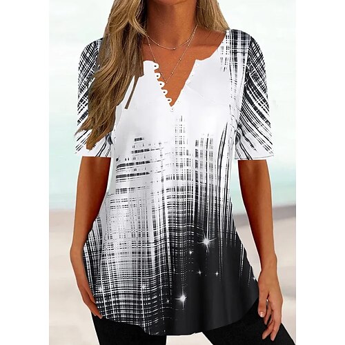 

Chemise Chemisier Femme Noir Tie Dye Bouton Imprimer Manche Courte Casual basique Col V Longue Standard S