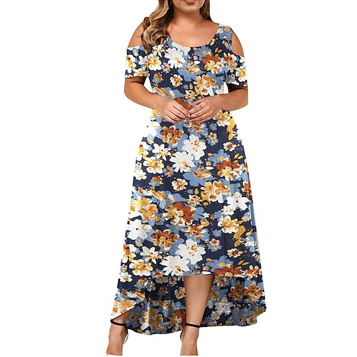 

Per donna Plus Size Abito casual vestito a flori Floreale Abito lungo Abito lungo Manica corta più alto basso Stampa Girocollo Di tendenza Esterno Bianco Giallo Estate Primavera XL XXL 3XL 4XL 5XL