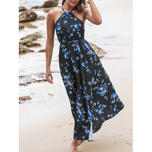 

vestito maglione lungo da donna maxi vestito maglione vestito maglione casuale vestito estivo vestito maglione estivo moda floreale streetwear all'aperto vacanza quotidiana doppia fessura stampa
