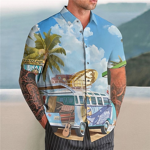 

Men's Shirt Summer Hawaiian Shirt Coconut Tree Graphic Prints Turndown Blue Orange Outdoor Street Short Sleeves Print Clothing Apparel Fashion Streetwear Designer Soft