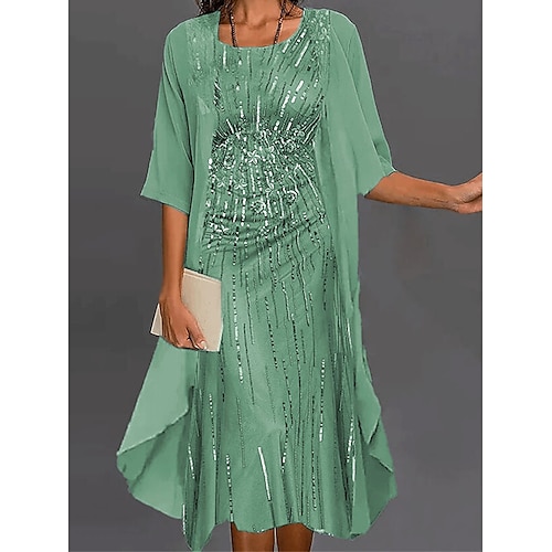 

Women's Two Piece Dress Set Casual Dress Chiffon Dress Outdoor Daily Streetwear Modern Sequin Midi Dress Crew Neck Half Sleeve Plain Loose Fit Pink Blue Green Summer Spring M L XL XXL XXXL