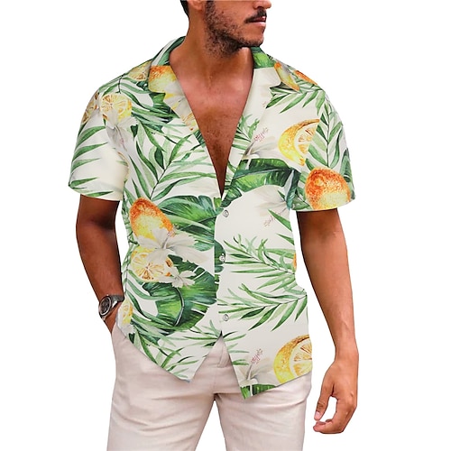 

Homens Camisa Social Camisa havaiana Floral Estampas Abstratas Folhas colar cubano Bege Casual Feriado Manga Curta Botão para baixo Imprimir Roupa Esportes Moda Roupa de rua Designer