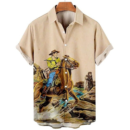 

Homens Camisa Social Camisa havaiana Estampas Abstratas Vintage Cowboy Aberto para a Lateral Adamascado Azul Azul empoeirado Azul Escuro Rua Casual Manga Curta Botão para baixo Imprimir Roupa Vintage