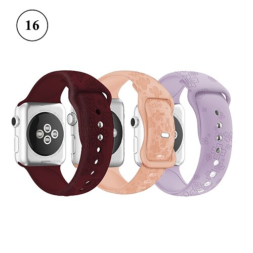 

Sport Band Flower Engraved Compatible with Apple Watch band 38mm 40mm 41mm 42mm 44mm 45mm 49mm Waterproof Butterfly Buckle Metal Clasp Soft Silicone Strap Replacement Wristband for iwatch Series