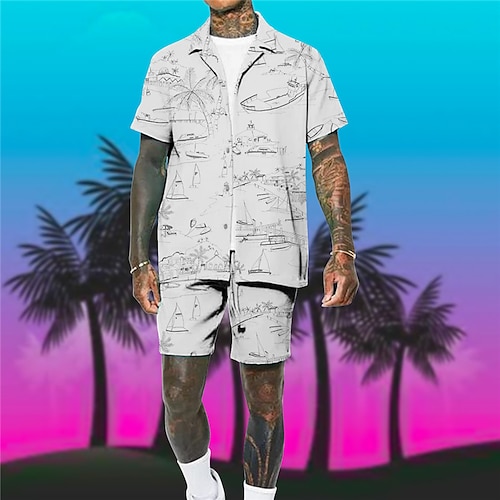 

Herre Hawaii skjorte Skjortesett Kokosnøttre Grafiske trykk cubansk krage Blå Grønn Grå Gate Avslappet Kortermet Trykt mønster Klær Tropisk Mote Hawaiisk Designer