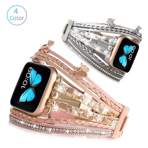 

1 pc Double Tour Compatible avec Bracelet Apple Watch 38mm 40mm 41mm 42mm 44mm 45mm 49mm Homme Paillettes Cristal Alliage Bracelet de remplacement pour Ultra / SE, Series 8/7/6/5/4/3/2/1