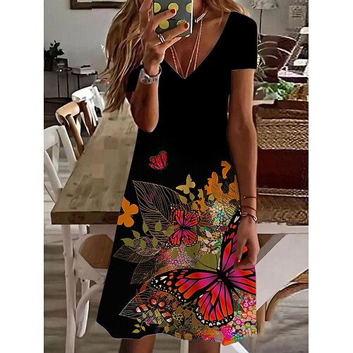 

Dame Afslappet påklædning Sommerkjole Print kjole Sommerfugl Planter Trykt mønster V-hals Mini kjole Mode Moderne Daglig Ferie Kortærmet Regulær Gul Rød Blå Sommer Forår S M L XL XXL