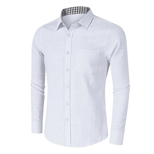 

Per uomo Informale Camicia Standard Manica lunga Bavero Tinta unica Cotone Lino Nero Bianco Blu 2023