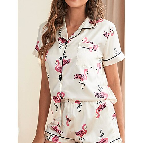 

Dame Pyjamas Pyjamas top og bukser Sæt Stribe Blomst Afslappet Blødt Hjem Daglig Seng Polyester Åndbart Knaphul Kortærmet Skjorte Shorts Lomme Elastisk Talje Sommer Forår Lys Lyserød Sort