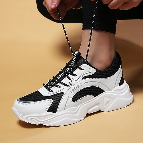 

Per donna Scarpe da ginnastica Scarpe da papà Esterno Giornaliero Lacci Piatto Punta tonda Per sport Informale Corsa Similpelle Tessitura volante Bianco / nero