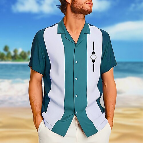 

Herren Hemd Hawaiihemd Sommerhemd Grafik-Drucke Geometrie Kubanisches Halsband Olivgrün Schwarz Wein Königsblau Blau Casual Festtage Kurzarm Button-Down Bedruckt Bekleidung Sport Modisch Strassenmode
