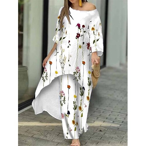 

Per donna loungewear Completi Farfalla Fiore decorativo Di tendenza Informale Strada Appuntamento Aeroporto Poliestere Traspirante Girocollo Manica lunga Pantalone Estate Primavera Bianco Rosa