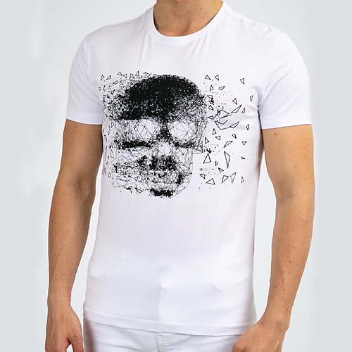 

Herre Plusstørrelser Store Høje T-shirt T-Shirts Rund Hals Hvid Kort Ærme udendørs I-byen-tøj Trykt mønster Dødningehoveder Tøj Bomuldsblanding Gade Stilfuld Afslappet