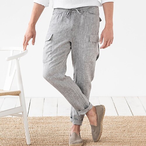 

Per uomo Pantaloni di lino Pantaloni Pantaloni estivi Pantaloni da spiaggia A cordoncino Vita elastica Liscio Comfort Traspirante Esterno Giornaliero Per uscire Misto cotone e lino Di tendenza