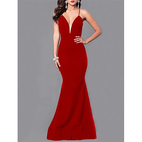 

abito formale da ballo da donna vestito formale da festa aderente abito lungo formale maxi abito formale nero vino rosso senza maniche colore puro backless estate primavera autunno cinghia di