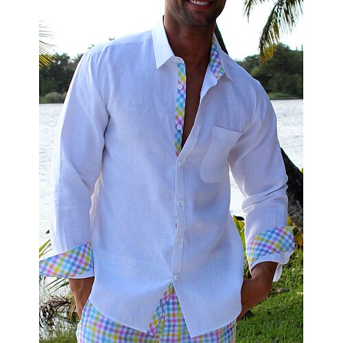 

Per uomo camicia di lino Camicia con bottoni Camicia estiva Camicia da spiaggia Bianco Manica lunga Liscio Collo ripiegabile Estate Informale Giornaliero Abbigliamento Tasca frontale