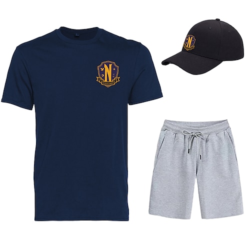 

trois pièces t-shirt imprimé shorts casquettes de baseball ensembles coordonnés mercredi addams jamais plus académie tenues graphiquesamp; assorti pour les sports de gymnastique de course quotidiens