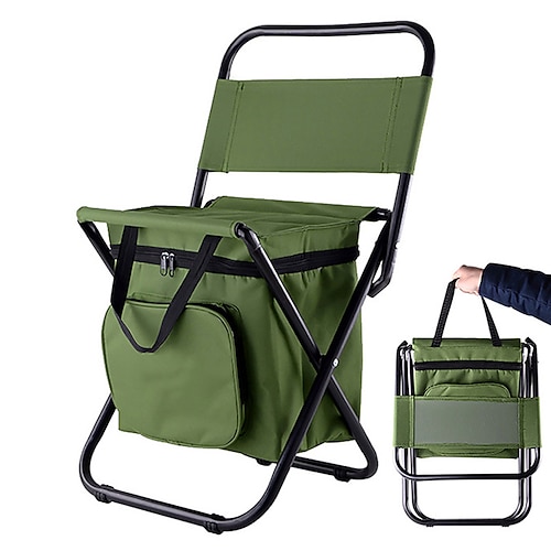 

Folding Stool Camping Chair with Side Pocket Fishing Chair with Cooler Bag Compact Fishing Stool Portable Breathable Foldable Durable Waterproof Oxford for 1 person Beach Hiking Traveling Army Green