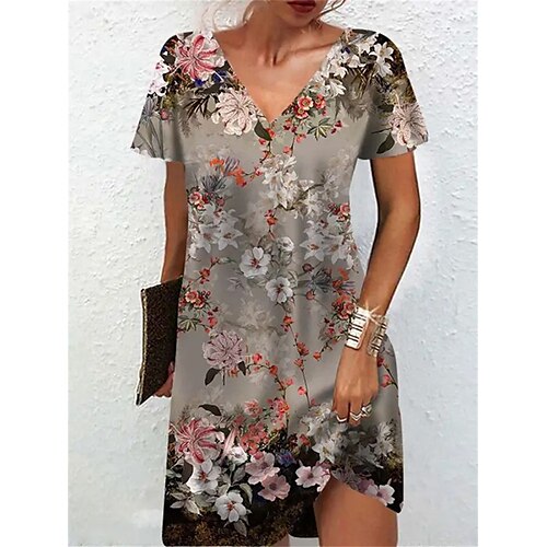 

Per donna Vestito casual Abito stampato Floreale Stampa A V Vestito longuette Attivo Di tendenza Per eventi Da mare Manica corta Standard Nero Rosso Cachi Estate Primavera S M L XL XXL