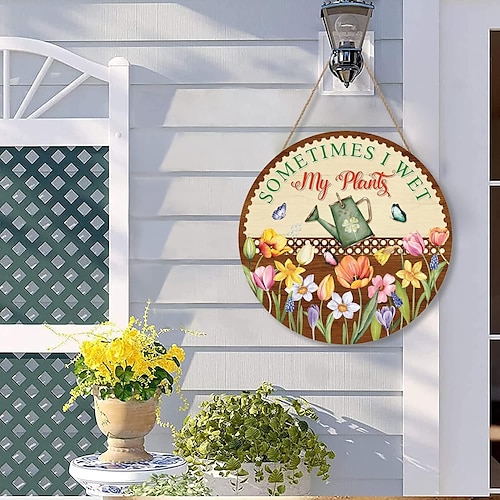 

listagem de páscoa planta verde cartão de porta de boas-vindas de madeira pingente de decoração para casa