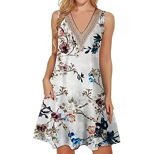 

vestito maglione casual da donna vestito maglione dal carro armato vestito maglione stampato stampa tascabile floreale scollo a V mini vestito maglione attivo moda all'aperto quotidiano senza maniche