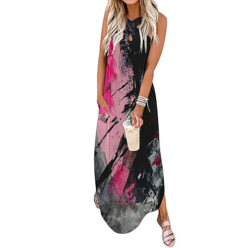 

kvinders lange sweaterkjole maxi sweaterkjole afslappet sweaterkjole sommersweaterkjole print sweaterkjole tie dye basic afslappet udendørs daglig ferie med hultryk ærmeløs v-hals sweaterkjole